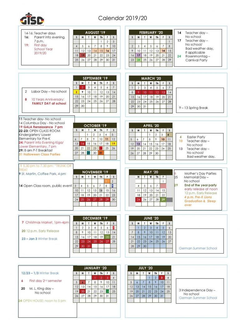 School Calendar to German International School of Dallas